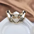 Elegant gold hands heart gesture brooch pin creative fashion accessory for women - Gold