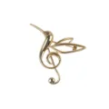 Eleganter goldfarbener Kolibri-Anstecknadel mit integriertem Notenschlüssel-Design. - Kolibri mit Musiknote / Gold