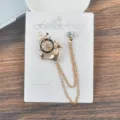 Antike goldene nautische Anker-Brosche mit Steuerrad-Design und doppelter Hängekette - Anker / Goldener Anker