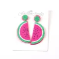 Pendientes de cuentas hechos a mano con diseño de rodaja de sandía rosa. - Forma de sandía / Rojo & Verde