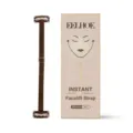 Brown instant facelift strap with adjustable buckle and secure clips for face lifting. - Black