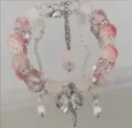 Sweet pink crystal beaded bracelet with silver butterfly charm for women fashion jewelry. - Bowknot Bracelet (S6236)