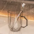 Transparante geometrische tandenborstelbeker met handvat, moderne badkamer mondspoelbeker. - Transparant zwart