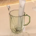 Transparante groene geometrische tandenborstelbeker met handvat, mondspoelbeker voor badkamer. - Transparant Groen