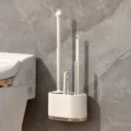 Wall mounted 4 in 1 toilet brush set beige bathroom cleaning tool and storage holder - Cream