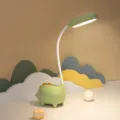 Green cute dinosaur desk lamp, LED eye-protection USB study reading lamp with white flexible neck. - Green