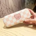 Étui à lunettes à carreaux rose mignon avec motif d'ours adorable support de protection rigide - Ours à Carreaux