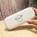 Étui à lunettes blanc portable avec joli imprimé dessin animé, boîte de rangement. - Lapin Fleur