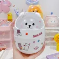 Jolie mini poubelle de bureau avec couvercle d'ours, idéale pour ranger votre espace. - Ours Blanc avec Autocollant / Blanc