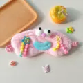 Cute plush sleep mask with funny cartoon eyes and star bead dangling design for sweet sleeping. - Funny Face Pink