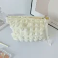 Sac cosmétique froissé blanc trousse de maquillage duveteuse portable organiseur voyage - Blanc