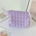 Sac de maquillage matelassé violet pochette nuage organisateur de cosmétiques fermeture - Violet parfum doré