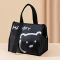 Sac à lunch isotherme noir avec motif d'ours, fourre-tout portable étanche pour le travail. - Ours Noir