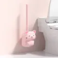 Pink wall-mounted cat toilet brush set with holder, deep cleaning bathroom tool variant. - Pink Kitten Dual-Use Wall-Mounted and Floor Organizer