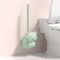 Cute cat toilet brush set wall mounted plastic bowl cleaner holder green bathroom accessory - Green Kitten Dual-Use Wall-Mounted and Floor Organizer