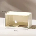 Cream desktop storage box with transparent door, stackable dustproof organizer for desk. - Transparent Single Compartment