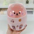 Adorable poubelle de bureau en forme d'ours rose avec couvercle dôme, mini boîte de rangement. - Rose