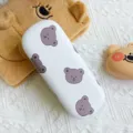 Etui à lunettes portable blanc mignon motif ours boîte de rangement rigide pour femmes et couple - Petit ours brun rond