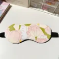 Mascherina per dormire con motivo coniglio e tulipano, morbida maschera per occhi. - Coniglietto fiore rosa arancio