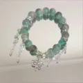 Green crackled bead bracelet with silver maple leaf pendant and crystal charms for women. - Water Drop Maple Leaf Bracelet (S0034)