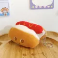 Cute hot dog plush keychain for backpack, soft stuffed toy bag charm and car key accessory. - Hot Dog