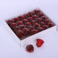Red glitter artificial rose heads set with white gift box for Valentine day home decor - 30 Pieces Pack / Red with Silver Edge (30 Pcs)