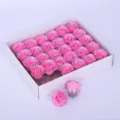 Pink artificial rose heads with silver glitter edge, decorative foam flowers in white box. - 30 Pieces Pack / Pink with Silver Edge (30 Pcs)