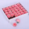 Artificial pink rose flower heads with silver glitter in white box for gift bouquets and decor. - 30 Pieces Pack / Light Pink Flowers with Silver Edge, 30 Pcs