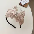 Diadema elegante de satén rosa con lazo y diamantes de imitación para mujer. - Diadema de Lazo / Beige