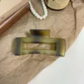 Elegante Retro-Haarklammer mit Schildpattmuster in Olivgrün für Damen - Rechteckig Hohl Stil / L / Schildpatt