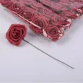 Wholesale 8cm artificial foam rose flower heads with stems for wedding bouquets and decor. - Burgundy