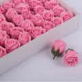 Pink soap rose flower heads in white gift box, ideal for Valentine's day gifts and bouquets. - 50 Pieces/Box / Pink