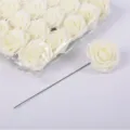 Artificial white PE foam rose flower heads with stems for wedding party bouquet floral arrangements - Milk White