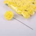 Wholesale 8cm artificial PE foam rose flowers with stem for wedding decoration and crafts bulk pack - Yellow