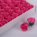 Pink rose soap flower heads in white gift box for Valentine bouquet crafting and decor. - 50 Pieces/Box / Rose Red