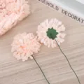 Pink PE foam pompom chrysanthemum artificial flower head with stem for floral decoration - Pink