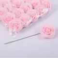 Artificial PE foam rose flower heads with stems for wedding decoration and bouquet making. - Light Pink