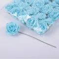 Blue PE foam roses with stems, artificial flowers for wedding party craft decoration. - Light Blue Zircon