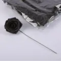 8cm black artificial foam rose flower head with stem for wedding bouquet and craft decoration - Black