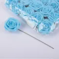 8cm artificial foam rose flowers with stems, blue PE foam flowers for wedding bouquet and decor - Light Lake Blue