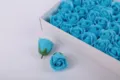 Blue soap rose flower heads in box gift set artificial flowers for bouquet DIY crafts - Medium Blue 50 Pcs