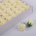 Artificial soap rose heads in white gift box, perfect for DIY bouquets and romantic gifts. - 50 Pieces/Box / Creamy White