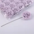 Artificial PE foam rose flower head with stem variant in light purple for wedding decoration crafts. - Light Purple