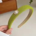 Fresh light green wide padded headband with an elegant faux pearl and rhinestone accent - Green Pearl