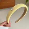 Elegant yellow padded sponge headband featuring a rectangular crystal embellishment. - Beige Square Diamond
