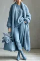 Élégant cardigan long bleu clair en faux cachemire avec texture mohair et coupe ample décontractée - S / Hauts / Bleu clair