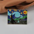 Détail de la broche rectangulaire en émail avec la peinture Nuit étoilée de Van Gogh - Van Gogh Nuit Étoilée (220228-6) / Bleu