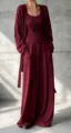Elegante completo bordeaux tre pezzi a tinta unita con cardigan lungo e pantaloni a gamba larga - Borgogna