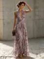 Halter pleated maxi dress elegance resort wear summer fashion long dress chic style. - S / Dresses / Lavender