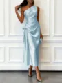 Elegant one-shoulder satin midi dress for women, sleeveless slim fit summer evening party. - XS / Pink